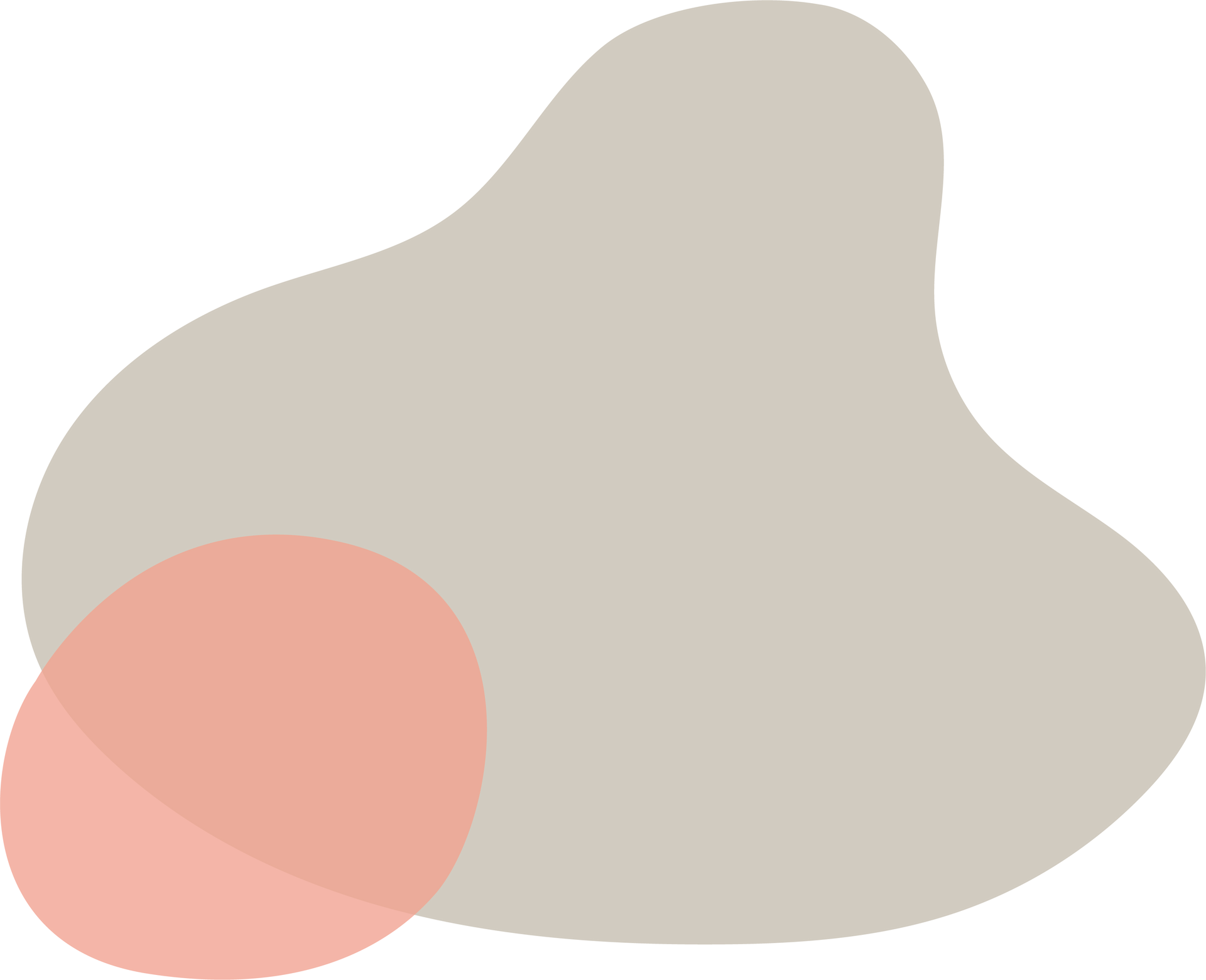 En abstrakt komposisjon av en stor, uregelmessig lysegrå form som overlapper en mindre, heldekkende rosa sirkel.