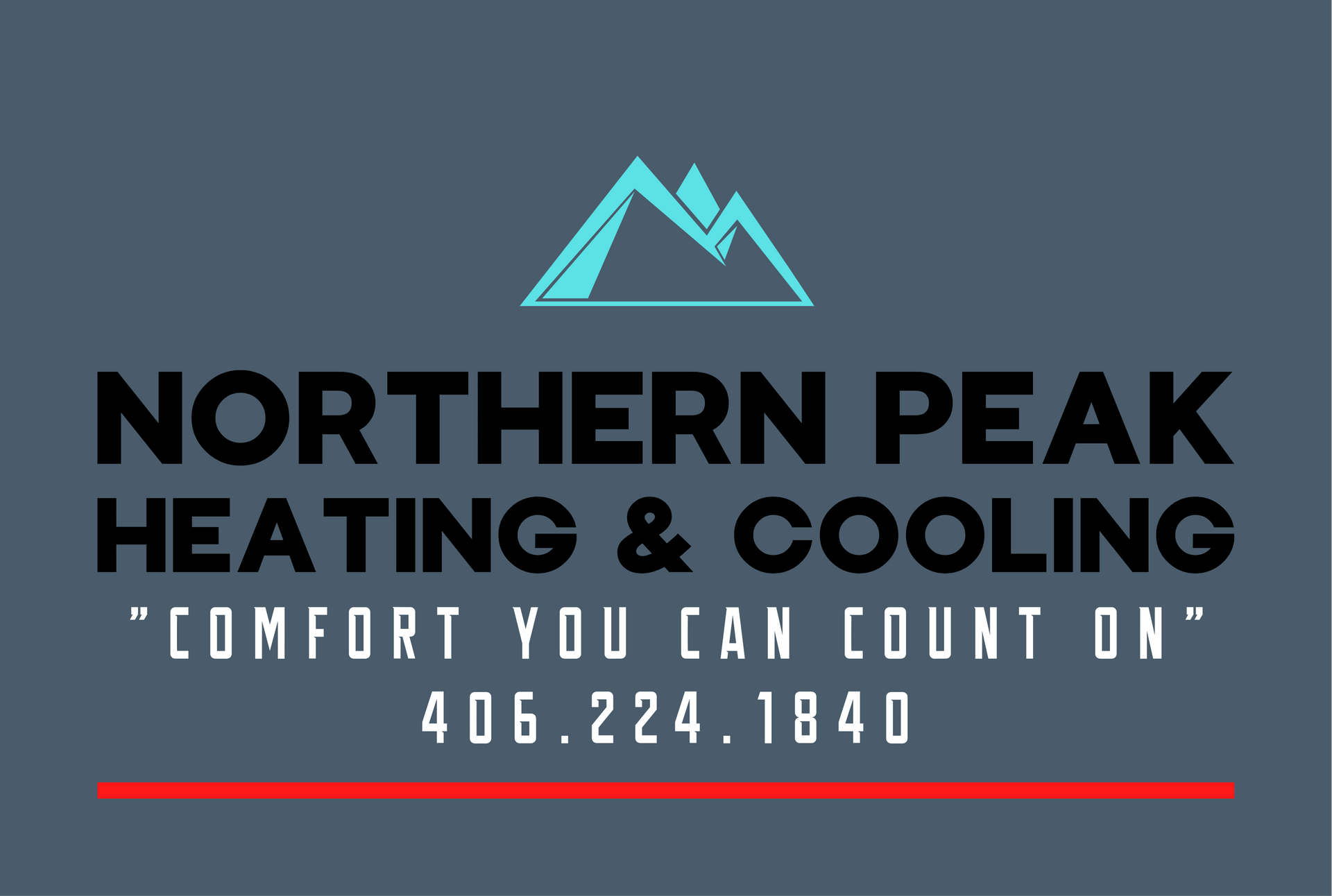 Logo for Northern Peak Heating & Cooling: teal mountain icon, gray background, black text, tagline 