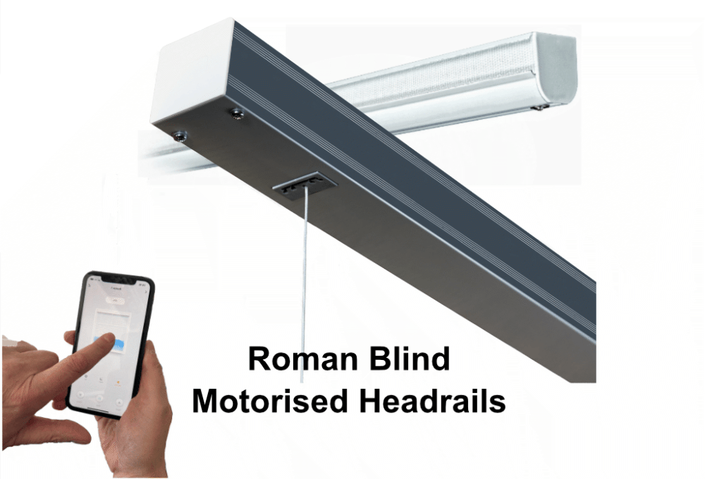 Electric Roman Blind Headrails Smartphone option