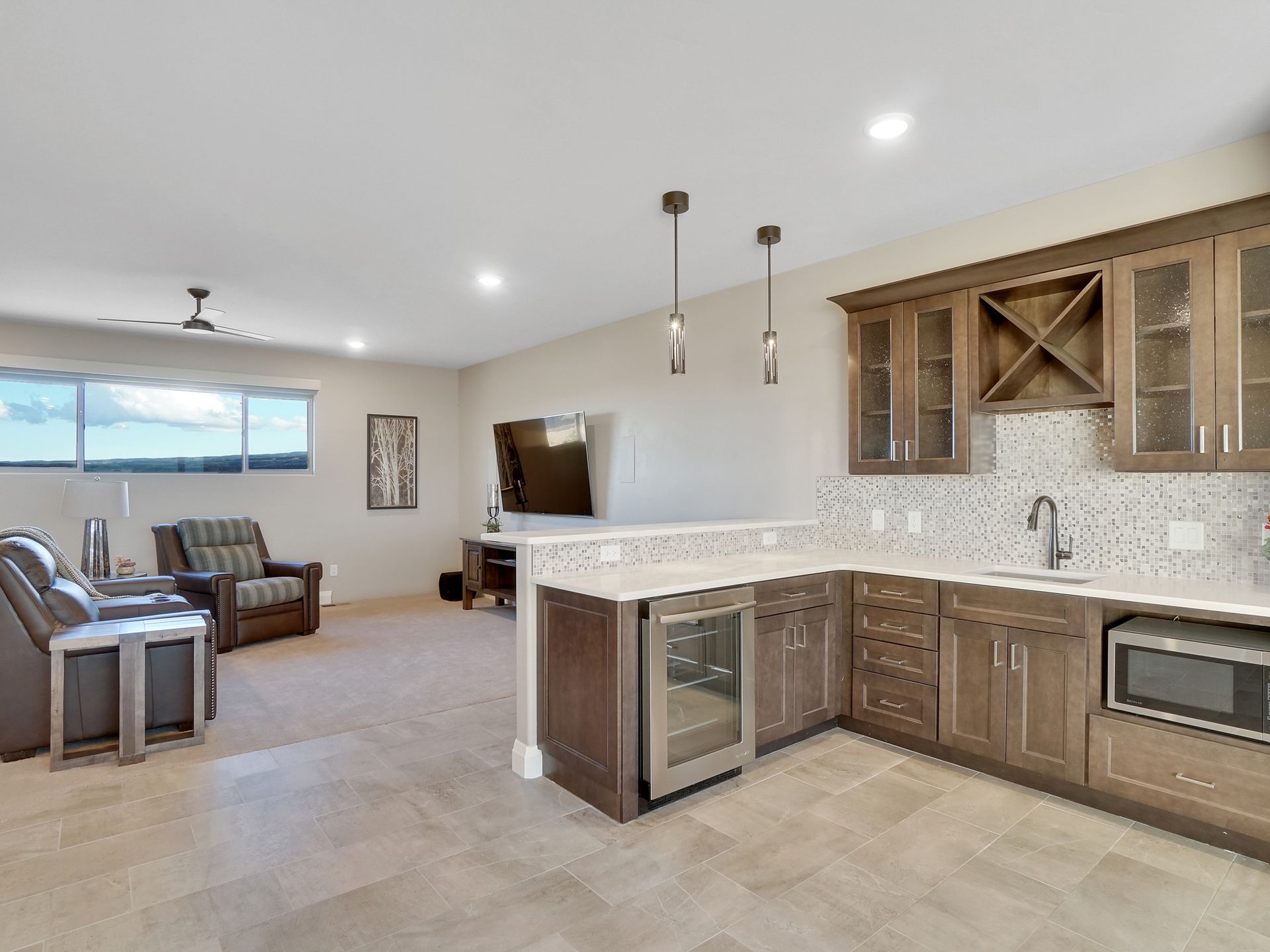 Rustic custom kitchen and living room