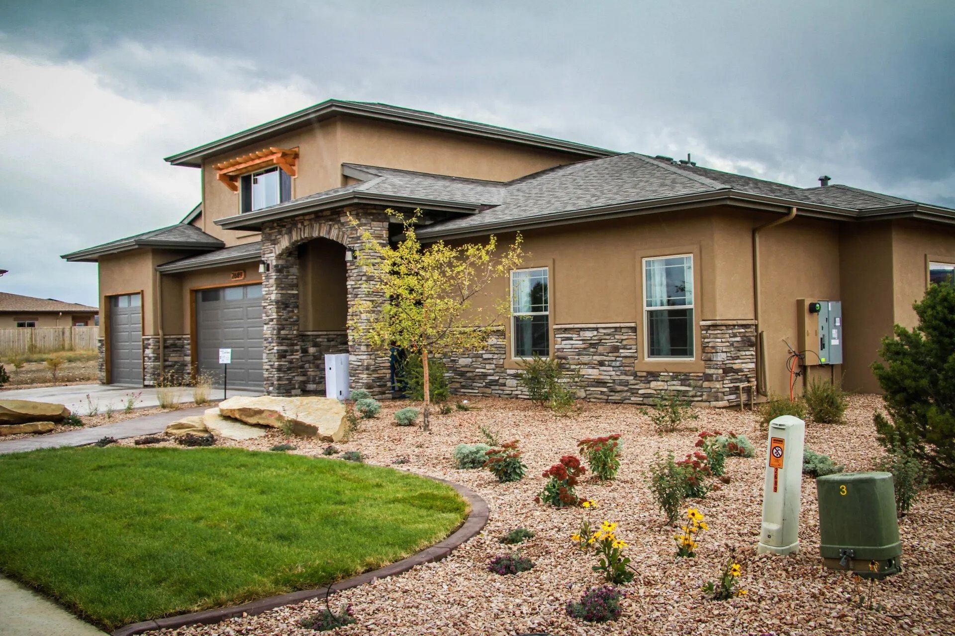 beautiful home with landscaping