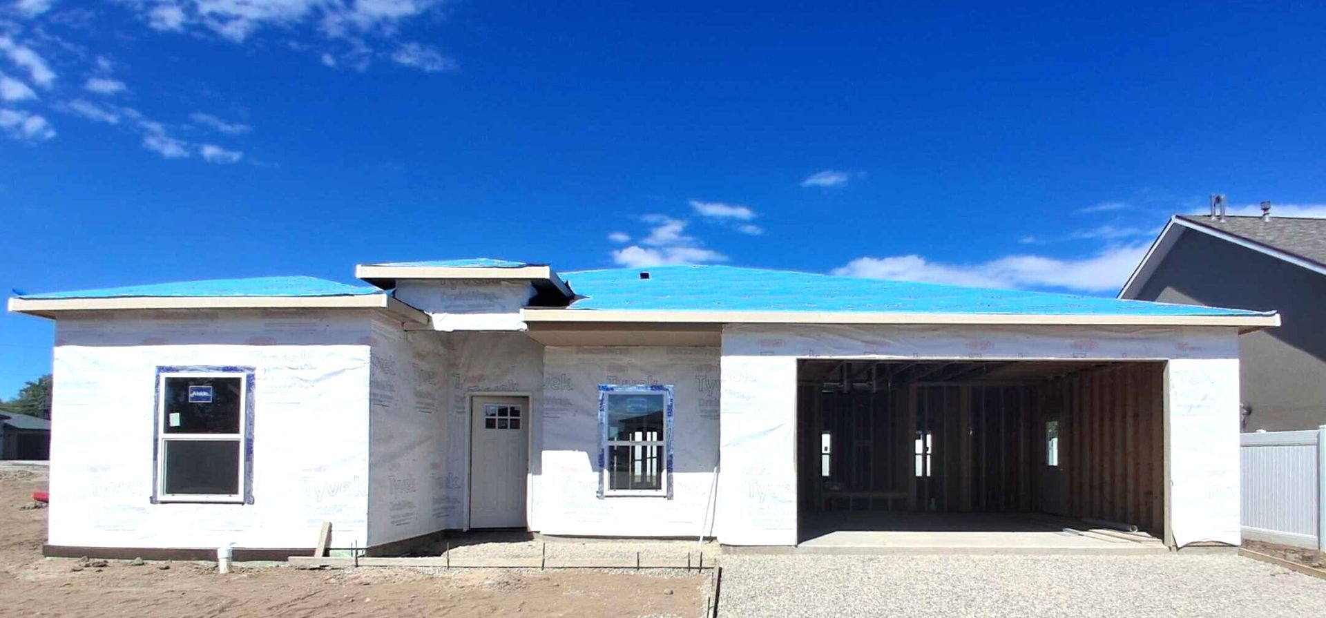 Front exterior view of a single-story new construction home