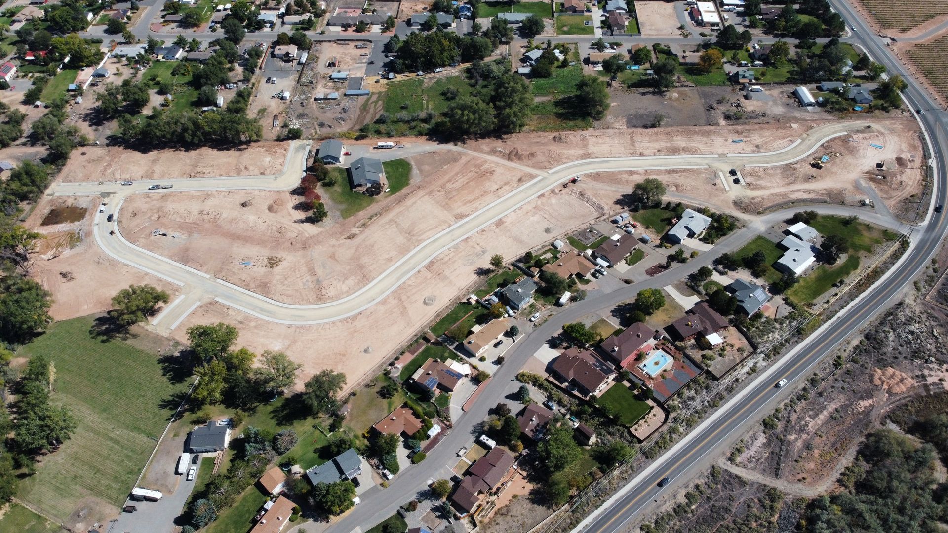 Paved sidewalks and newly installed street lamps in Monument Ridge Estates