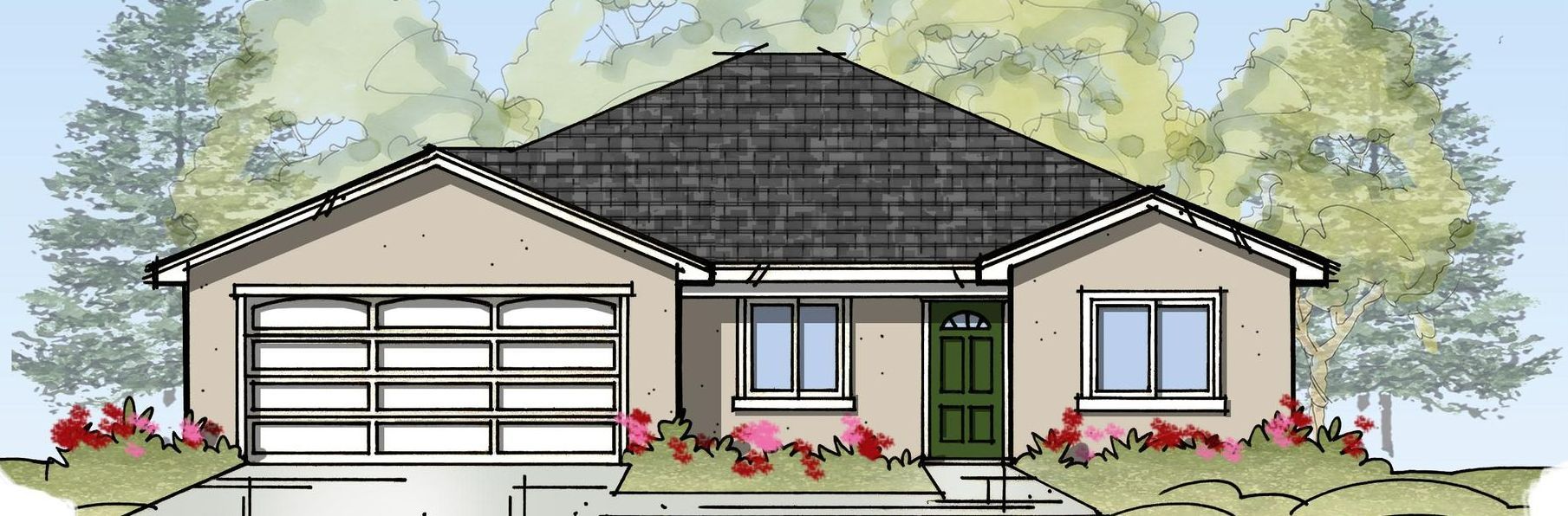 The willow 2 car front exterior architectural illustration
