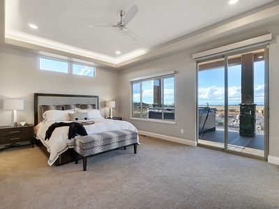 Contemporary bedroom decor with stylish furniture and carpet