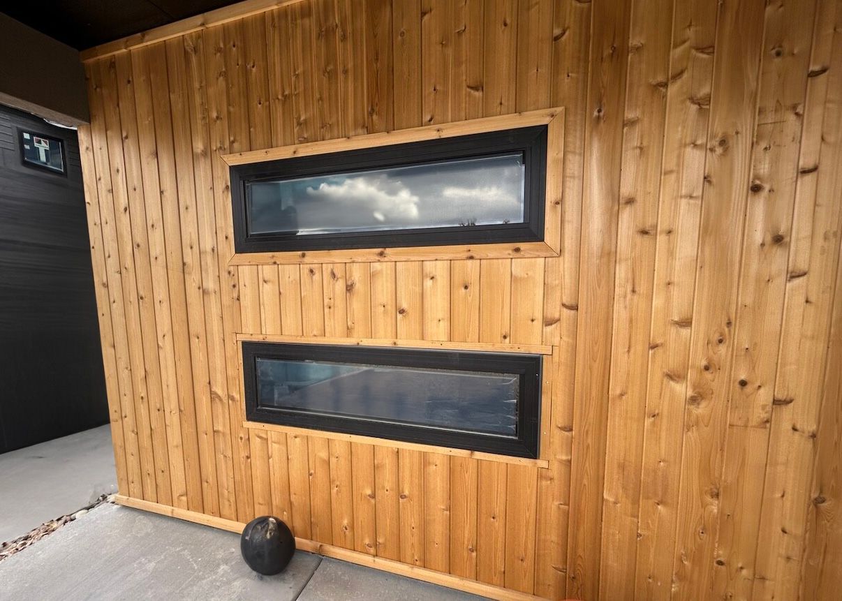 Modern vertical wood exterior wall.