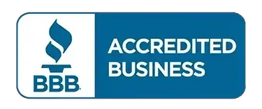 a blue sign that says accredited business on it