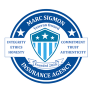 A blue logo for marc sigmon insurance agency