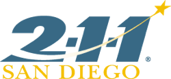 A blue and yellow logo for 211 san diego