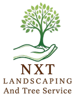 NXT Landscaping and Tree Service logo with green tree growing from a hand