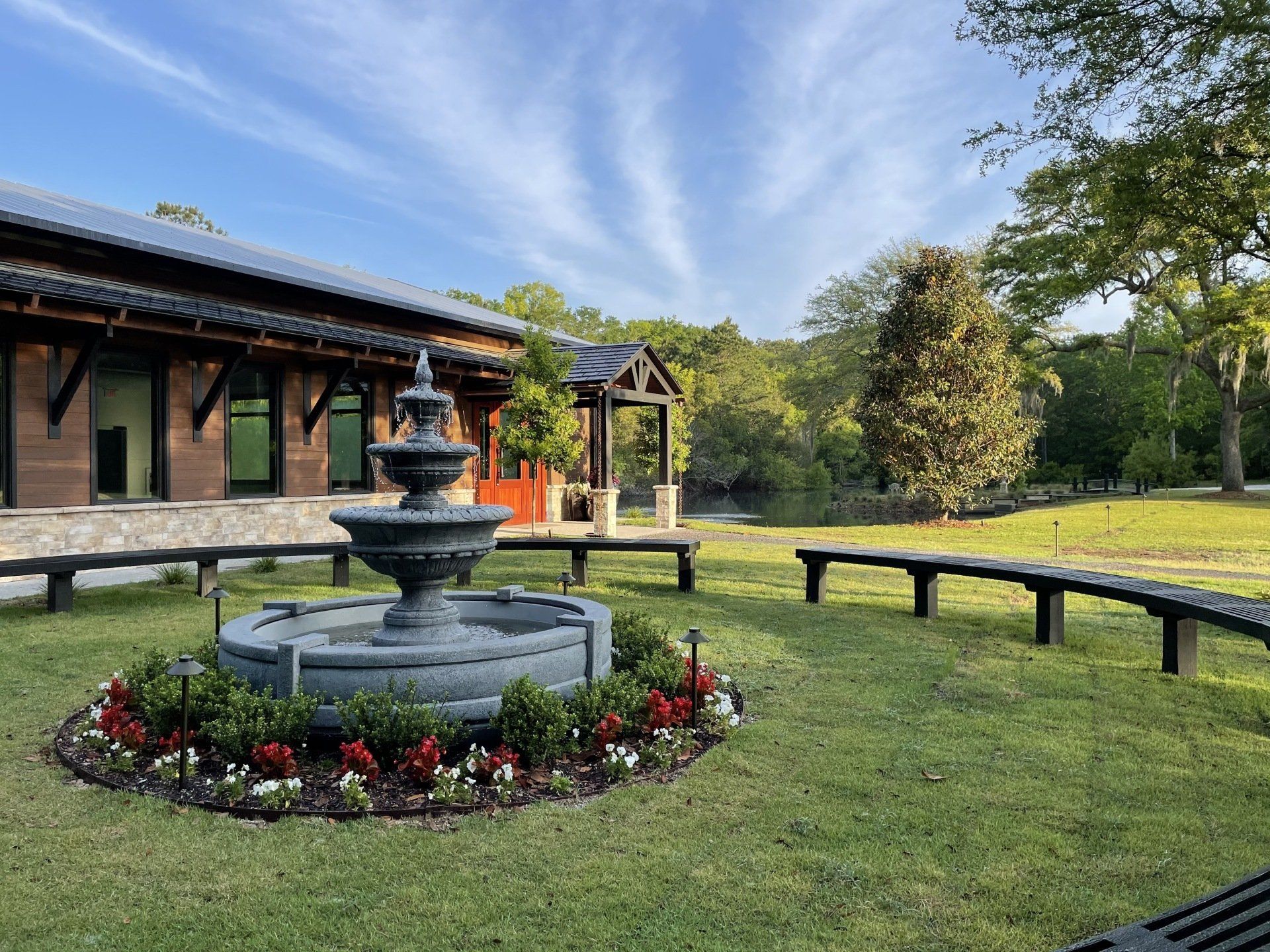 Front Fountain at Hart Meadows ranch outdoor wedding venue in charleston