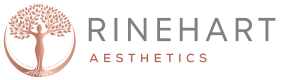 The logo for Rinehart aesthetics shows a woman formed into a tree in a circle.