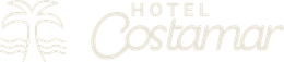 Logotipo com uma palmeira branca e ondas.