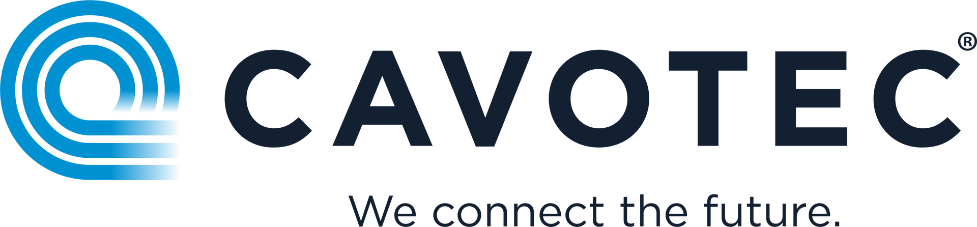 Cavotec logo with blue circular design and dark blue text,