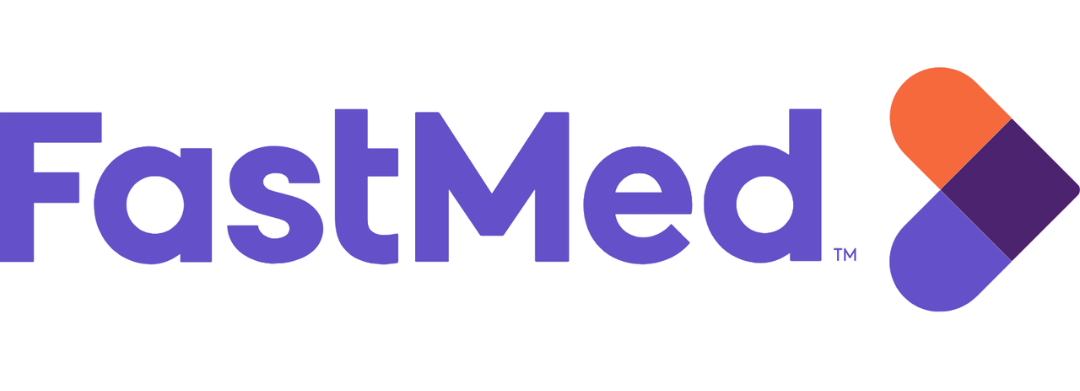 FastMed logo with purple text and pill icon in orange and purple.