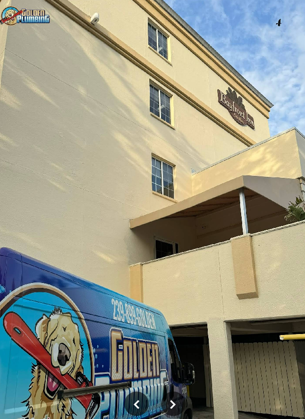 A blue van with the word golden on it