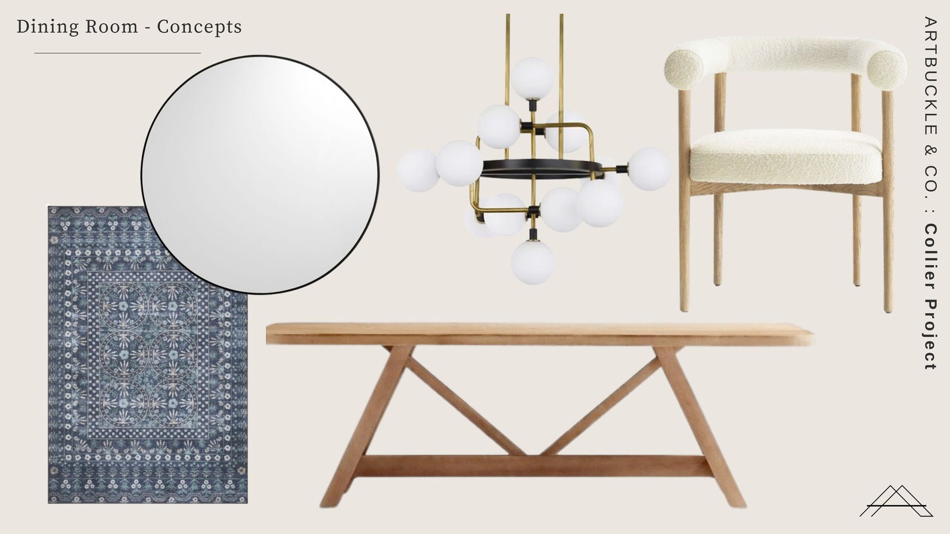 A drawing of a dining room with a table and chairs