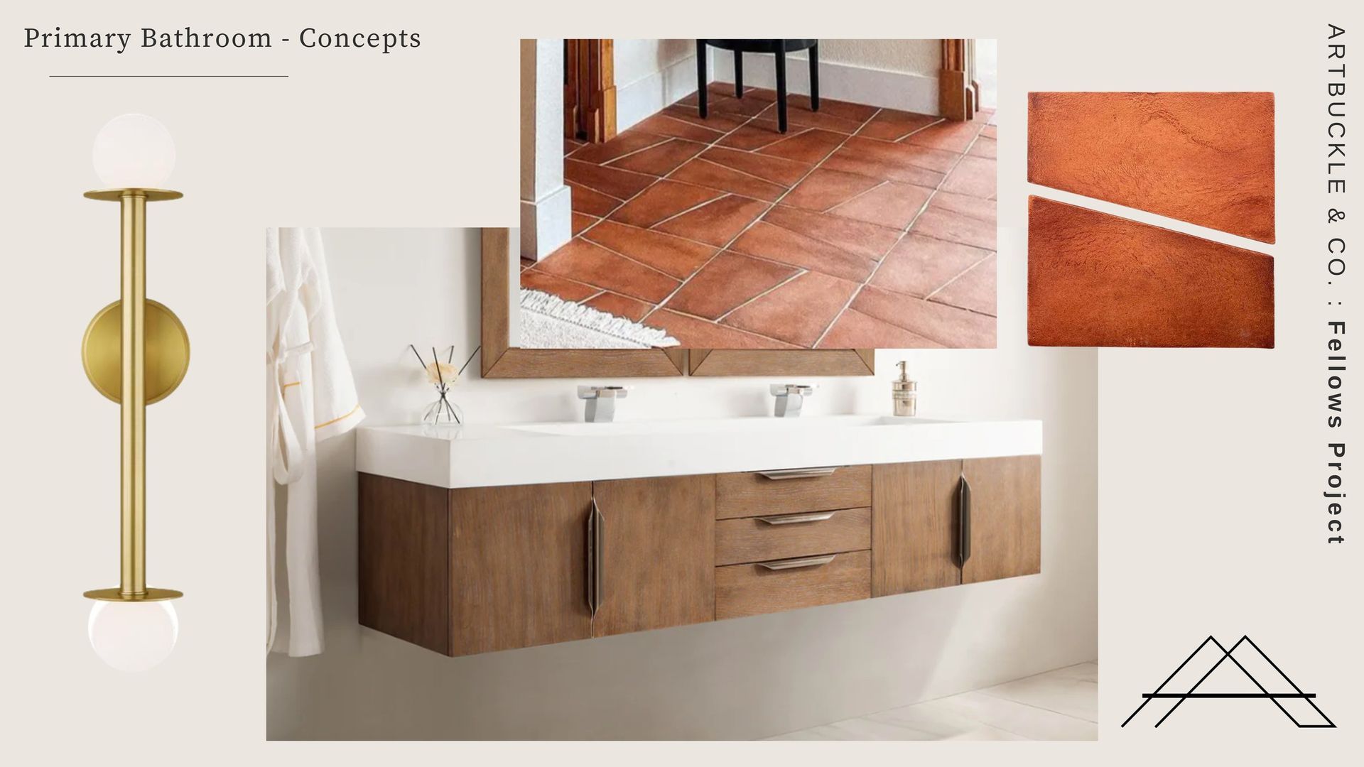 A bathroom with a double sink and a mirror