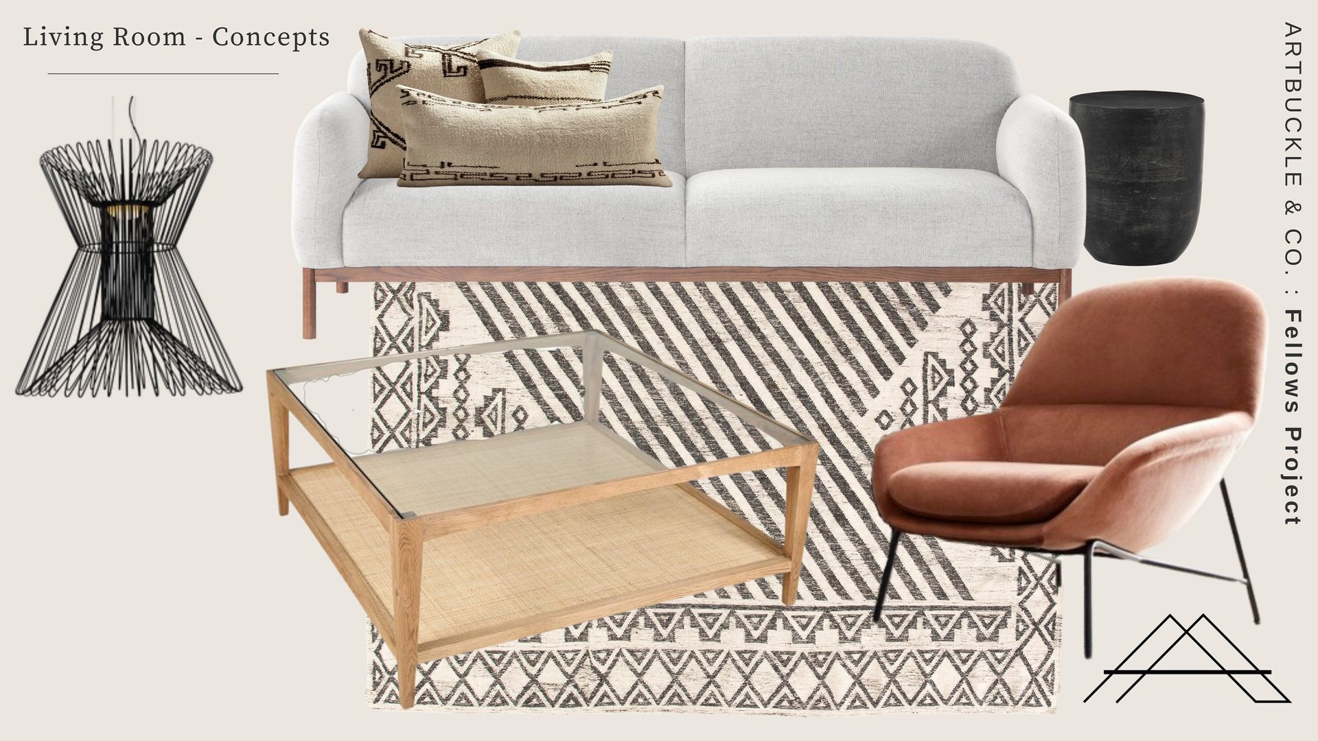 A living room with a couch , chair , coffee table and rug