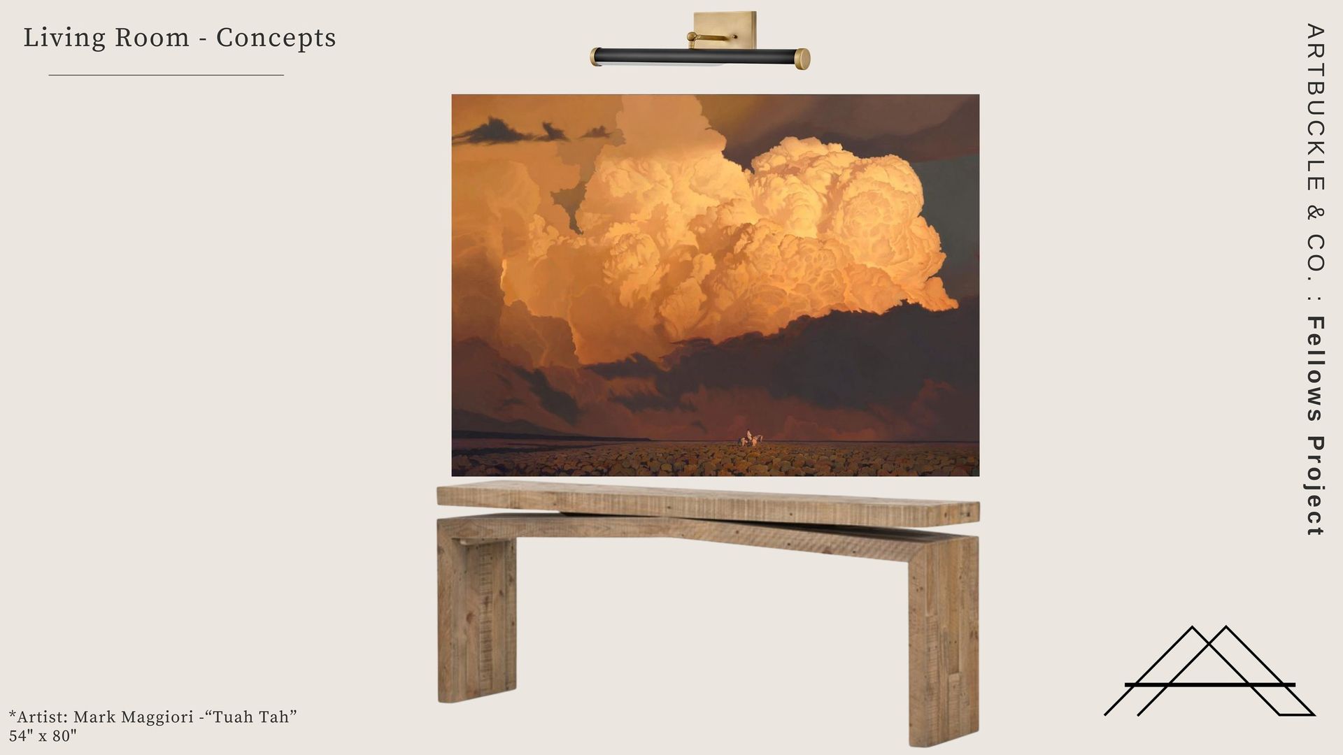 A painting of a cloud is on a wooden table