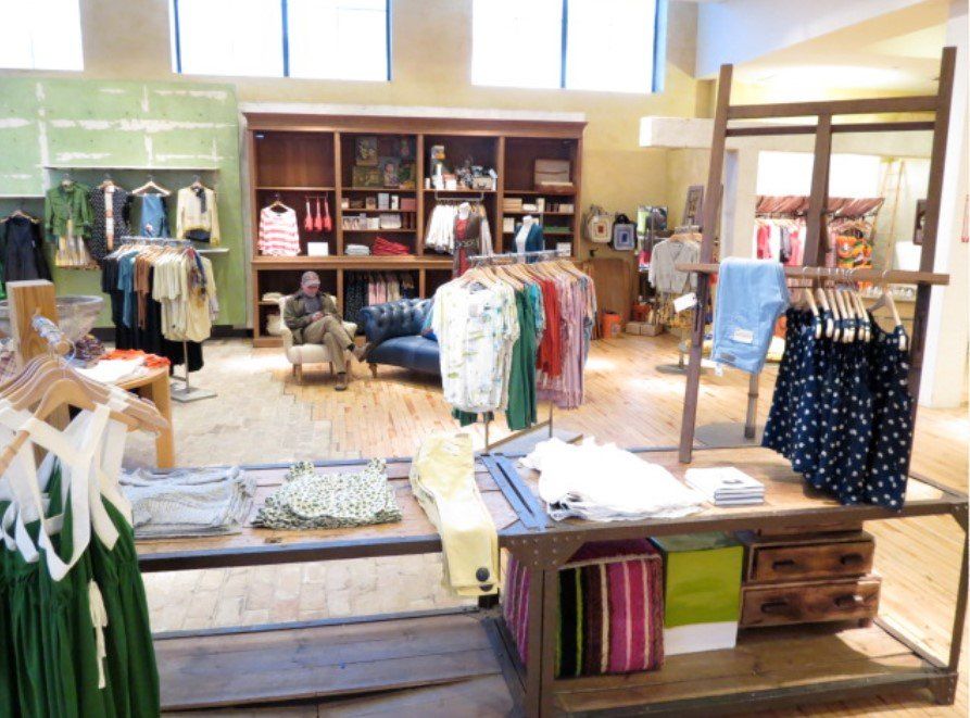 A clothing store with a lot of clothes on display