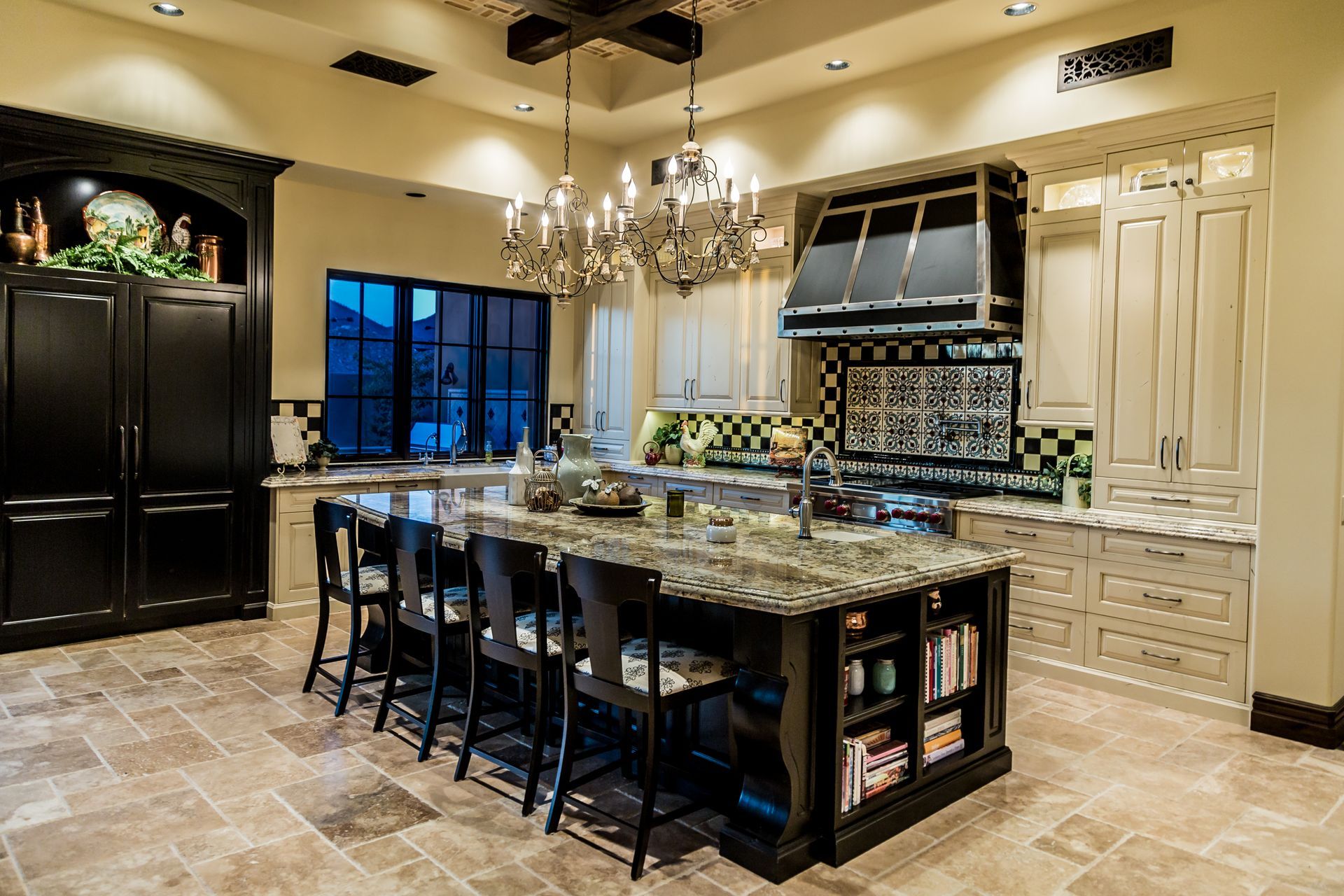 A large kitchen with a large island in the middle