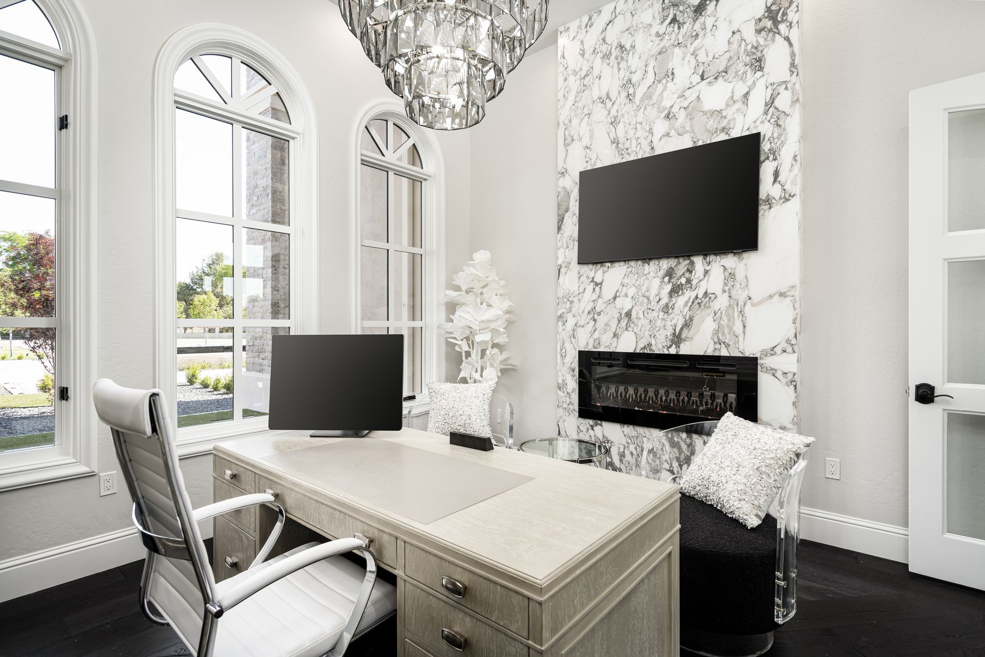 black and white modern home office