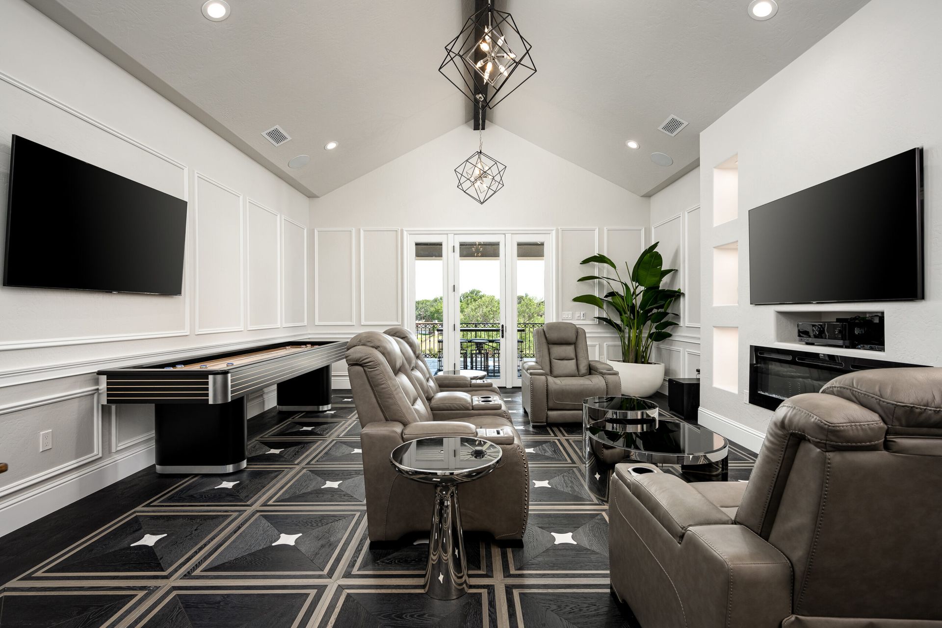 room with shuffleboard and seating