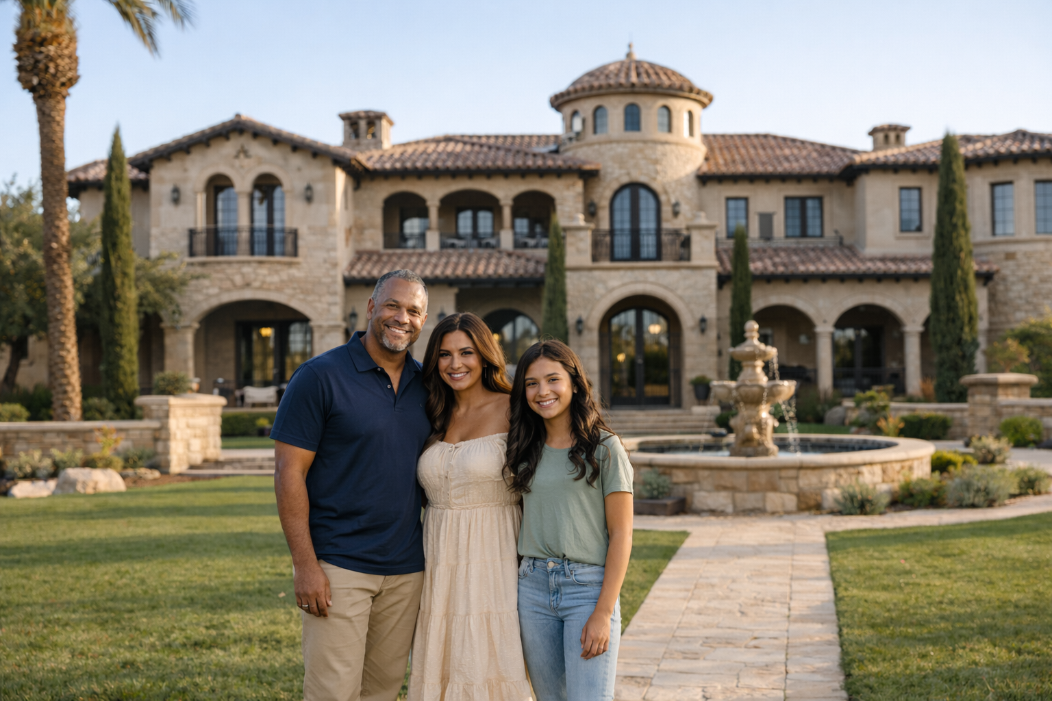 family standing in front of a luxury custom home built by Fratantoni Luxury Estates in scottsdale