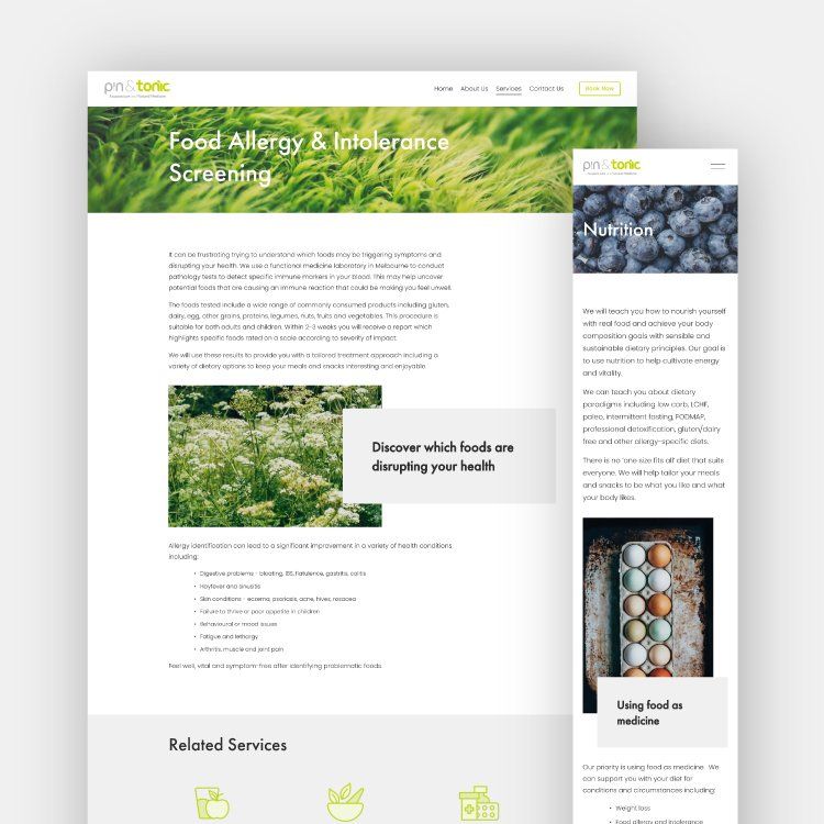 Responsive web design for Pin&Tonic website