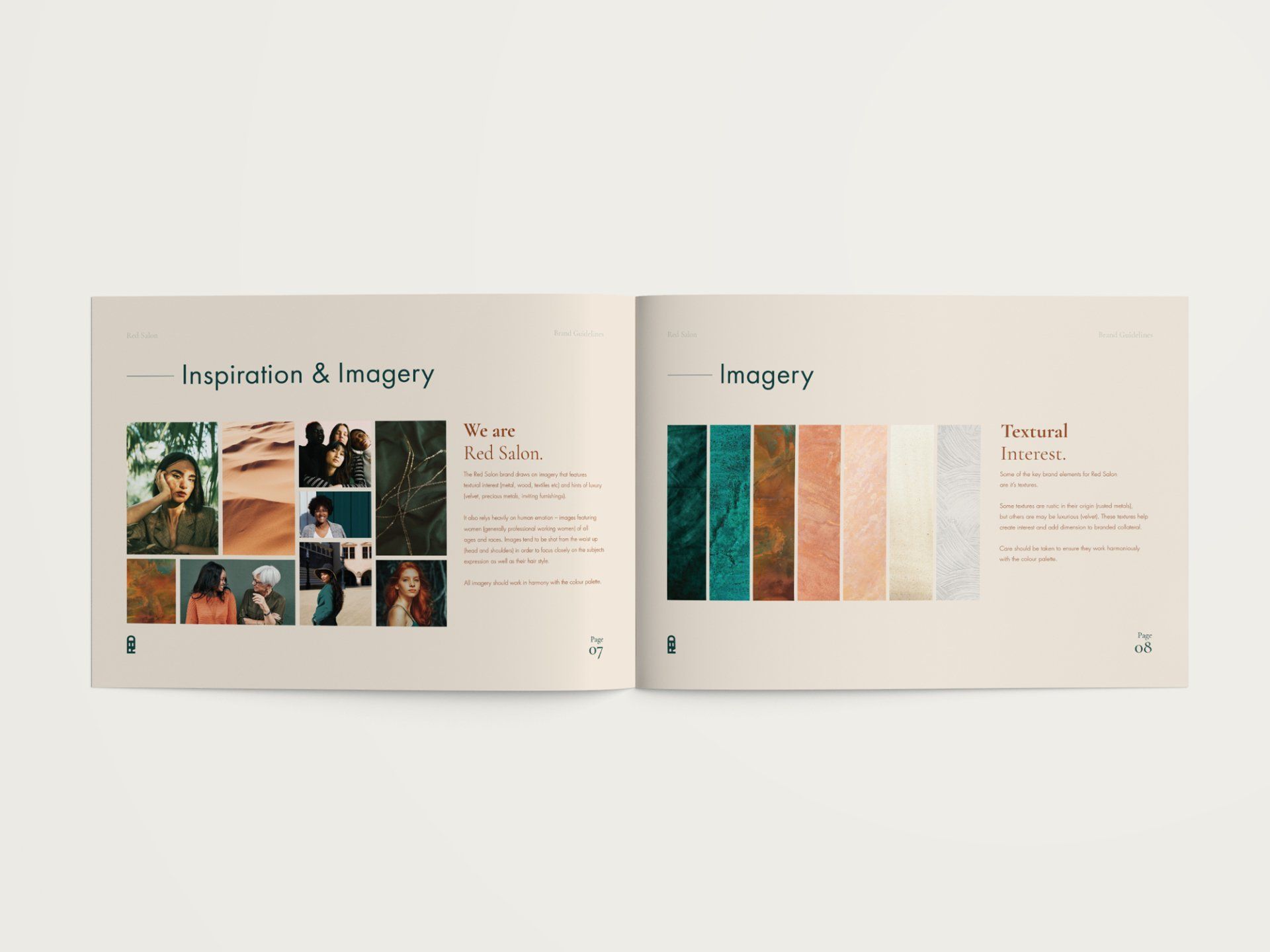 Red Salon brand guidelines pages