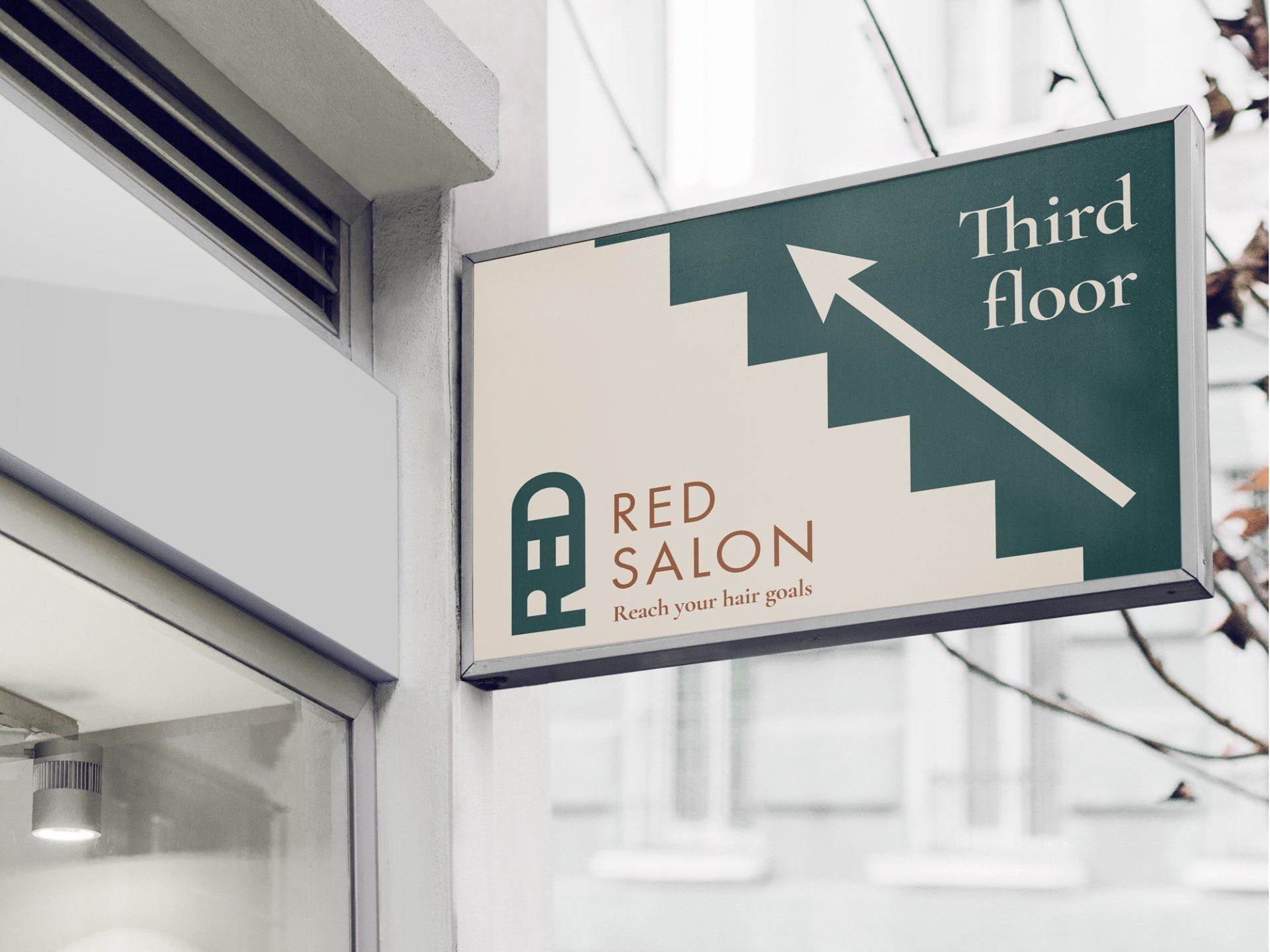 Red Salon way-finding sign