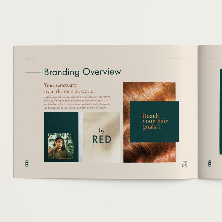 RED Salon branding overview page from guidelines booklet