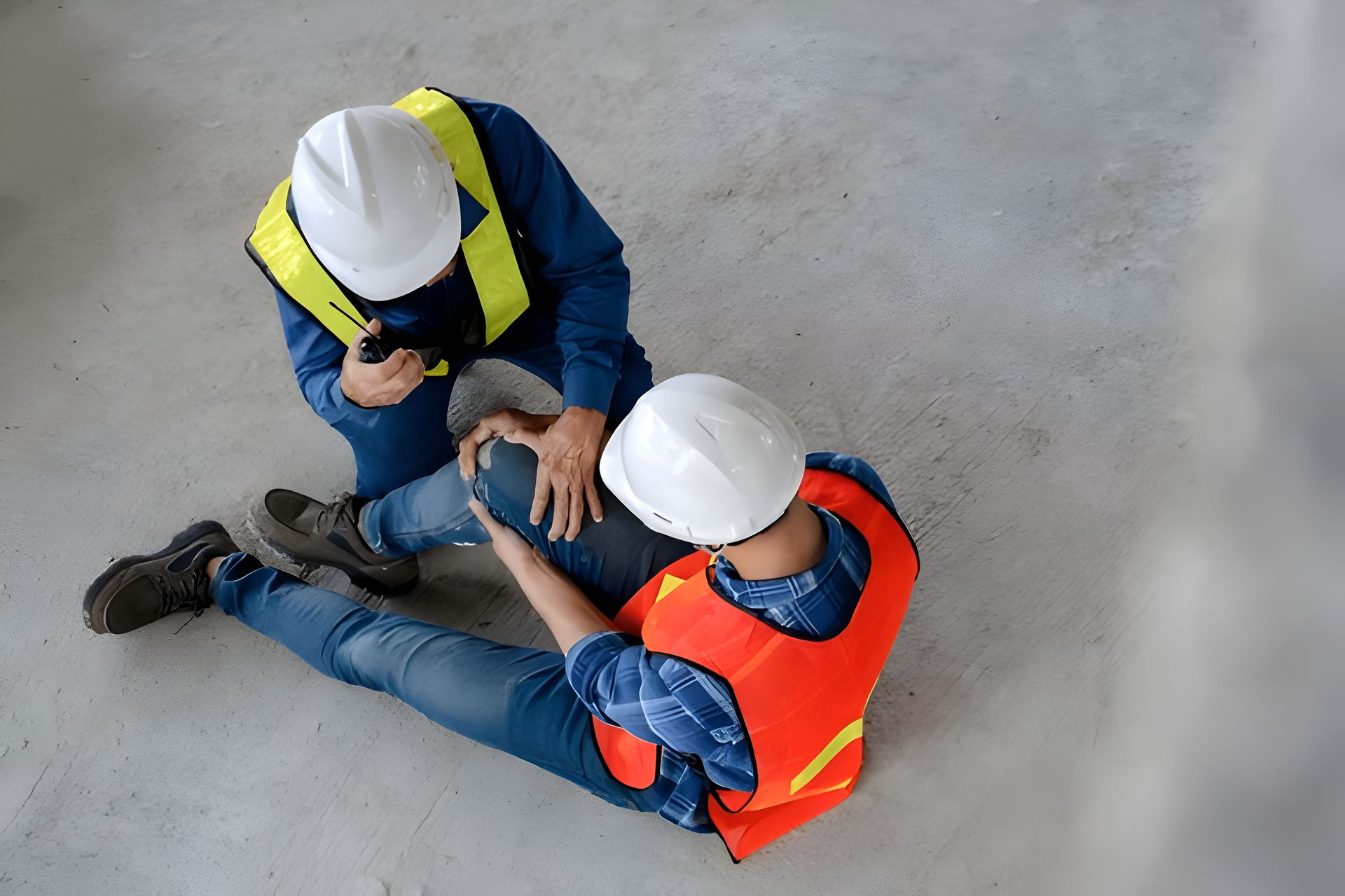 Construction Worker Helps Injured Colleague on Concrete Floor — Dwyer Law Group in Surfers Paradise, QLD