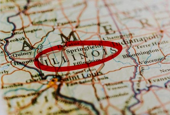 Map of Illinois, highlighted with a red circle, showing Springfield.