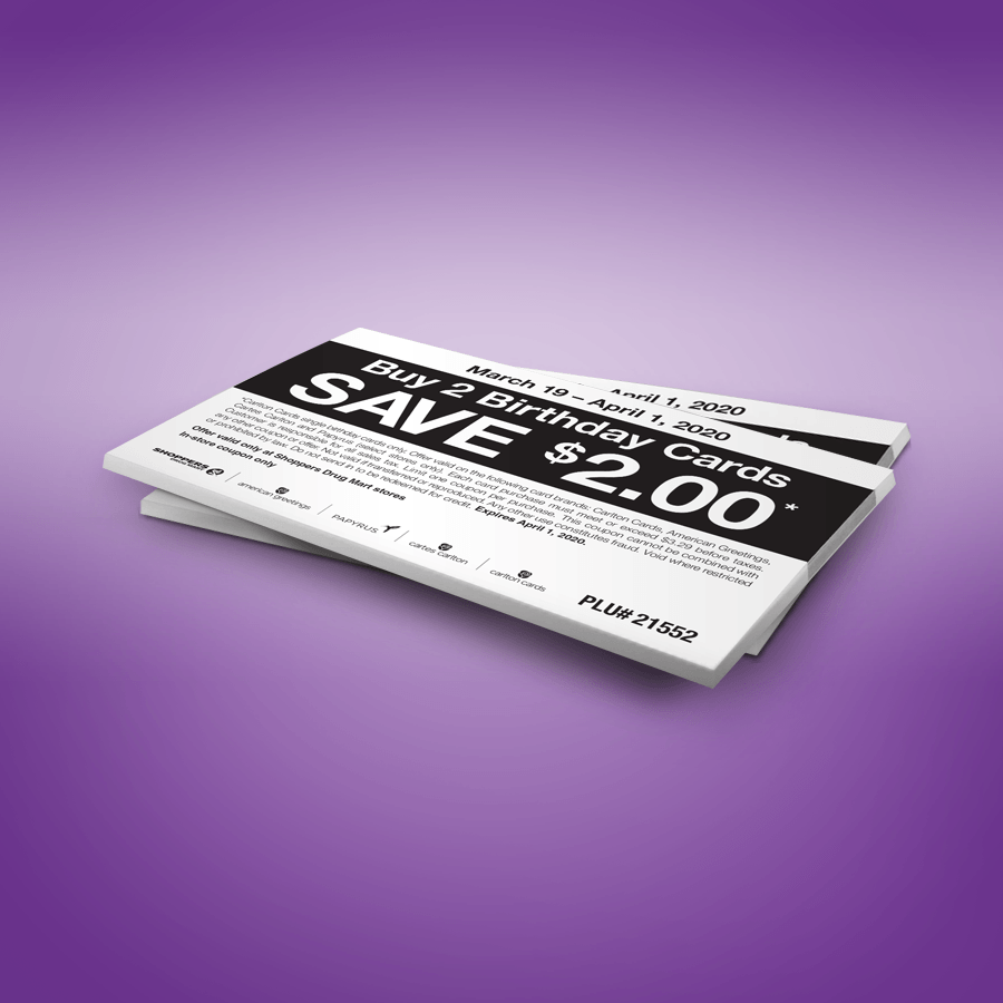 Two birthday cards are stacked on top of each other on a purple background.