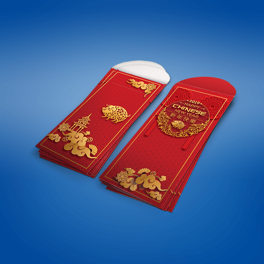 A stack of red envelopes with chinese writing on them