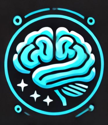 Glowing blue brain icon inside a circular outline with sparkle effects.