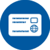Debit A white icon of an ID card with text lines, a square photo box, and a globe symbol inside a solid blue circle.