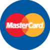 The Mastercard logo: two overlapping red and yellow circles on a blue circular background with the brand name in white.