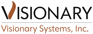 The Visionary Systems, Inc. logo features the word "VISIONARY" in black with a stylized brown leaf replacing the letter V.