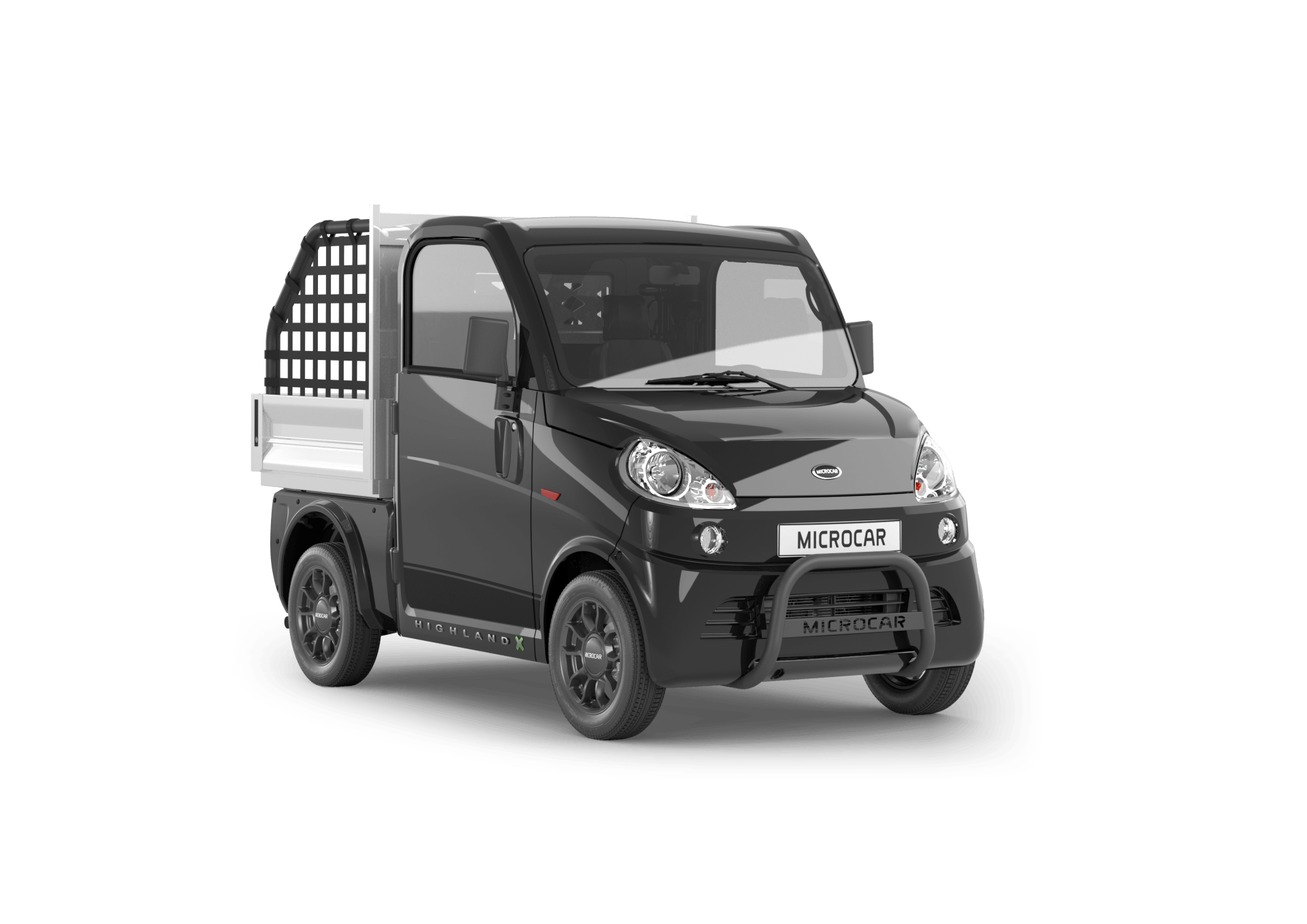 Une photo en noir et blanc d'un petit camion sur fond blanc.
