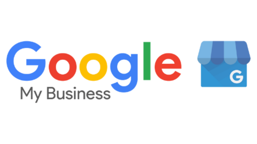 Google My Business logo: multicolored text and shop icon.
