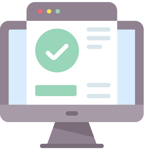 Computer screen with a checkmark inside a green circle, indicating success.