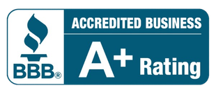A blue sign that says accredited business a+ rating