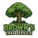 Brown's Tree Service logo: a large tree with green foliage above the company's name in green text on a cream background.