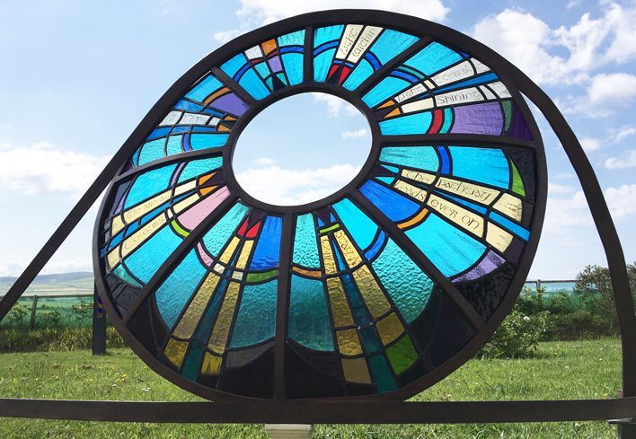 Stained glass art public commissions sculpture with steel and glass