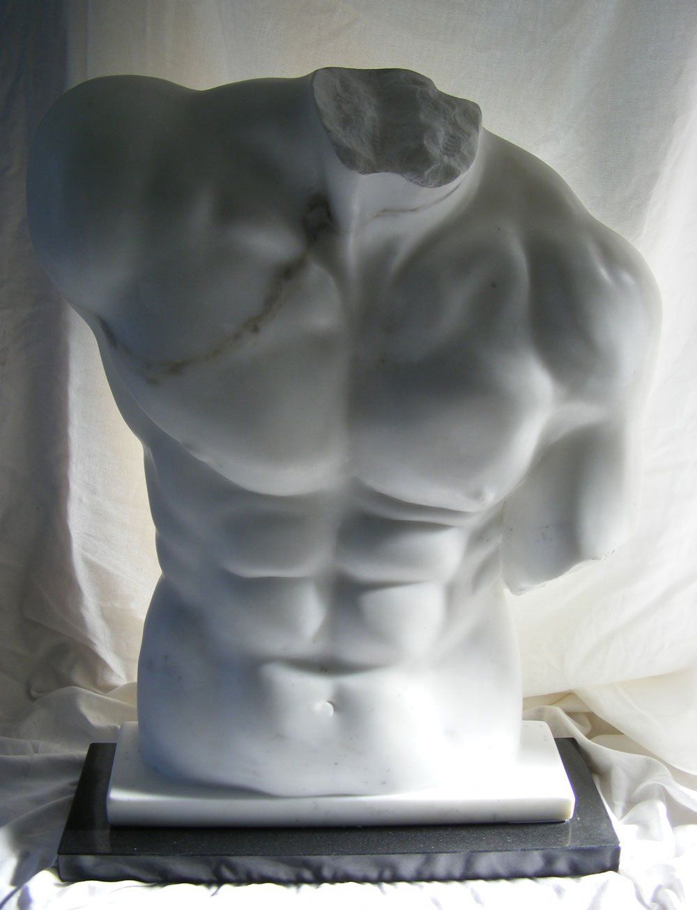 Marble Torso, Contemporary marble fragment male torso. BCD sculpture