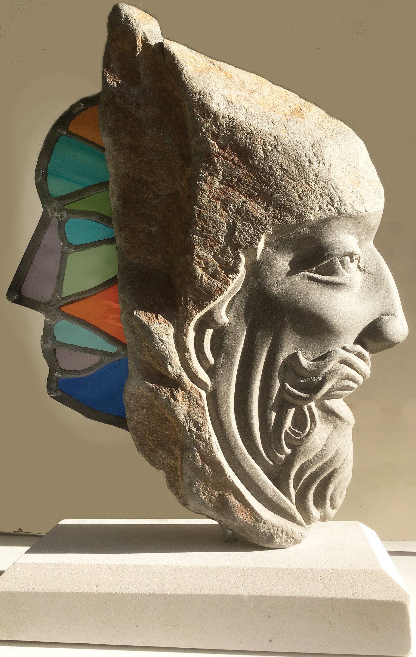 Hand carved local Dingle stone with stained galss work