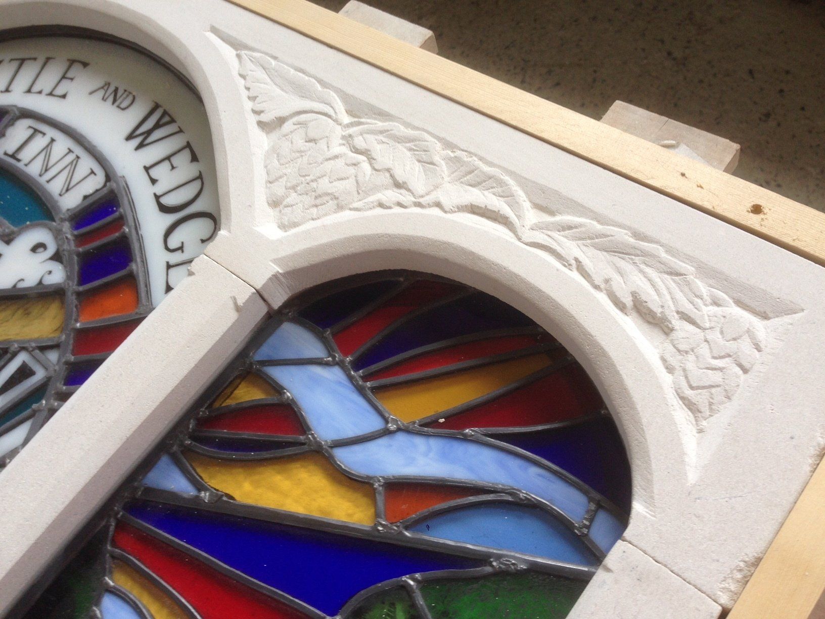 stained glass work at  Beetle & Wedge Inn